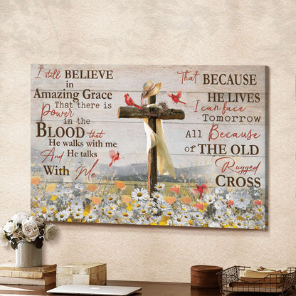 Daisy Field Cardinal I Still Believe In Amazing Grace Jesus Canvas Wall Art - Jesus Canvas Pictures - Christian Wall Posters