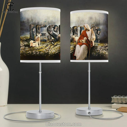 Daisy Field White Lamb Jesus Table Lamp For Bedroom - Bible Verse Table Lamp - Religious Room Decor