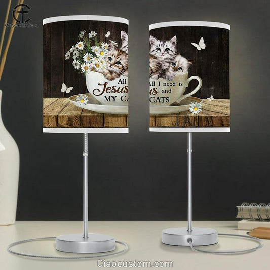 Daisy Flower All I Need Is Jesus And My Cats Table Lamp Painting - Christian Lamp Art - Gifts For Cat Lovers