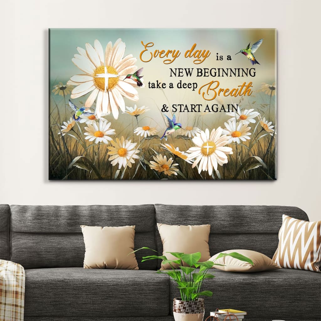 Daisy Flower, Every Day Is A New Beginning Christian Wall Art Canvas - Religious Wall Decor