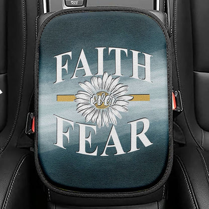 Daisy Flower Faith Over Fear Seat Box Cover, Christian Car Center Console Cover, Religious Car Interior Accessories