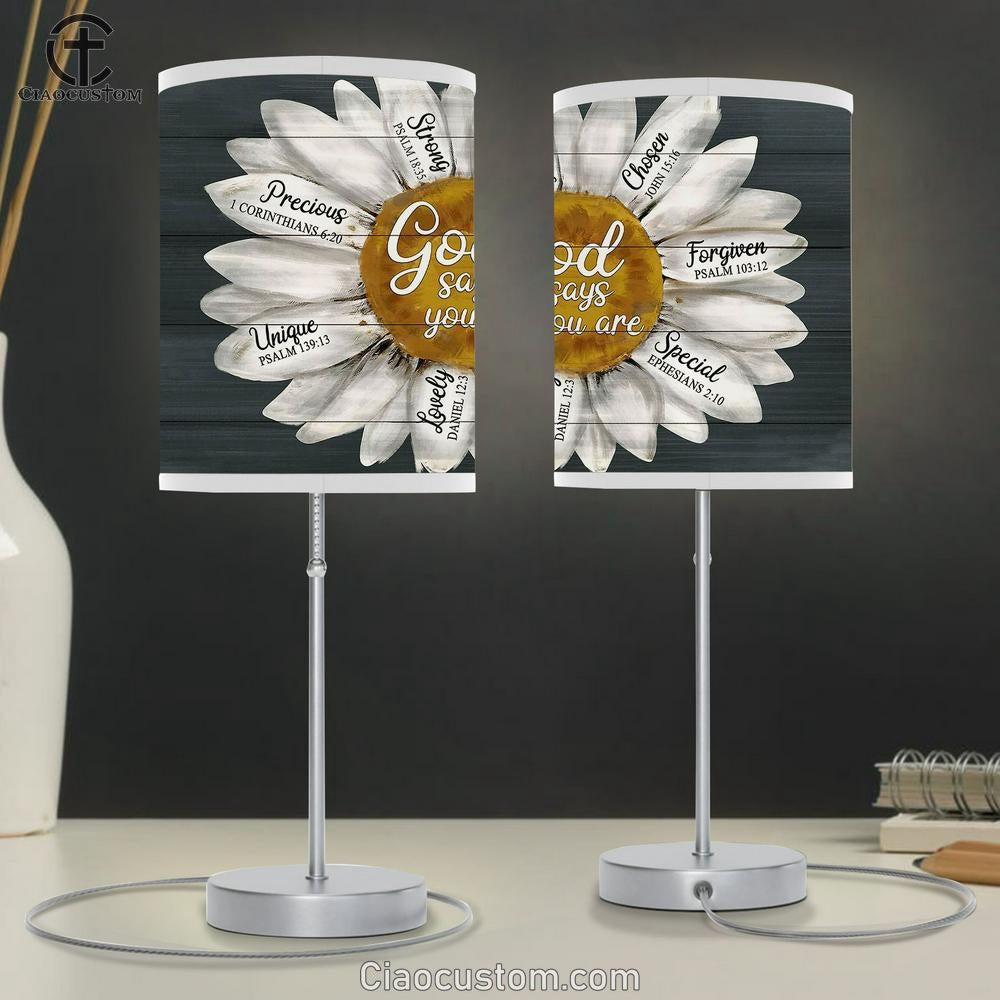 Daisy, Flower God says you are Table Lamp For Bedroom - Bible Verse Table Lamp - Religious Room Decor