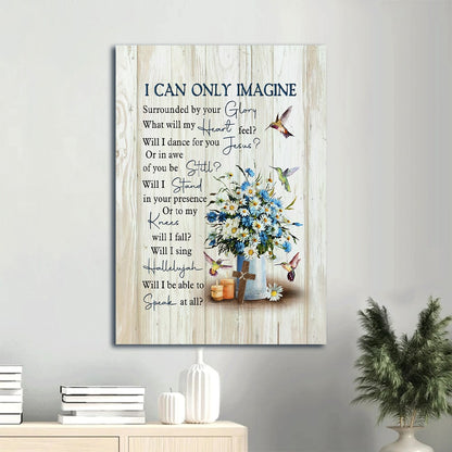 Daisy Flower Hummingbird Painting Wooden Cross I Can Only Imagine Canvas Wall Art - Christian Gift