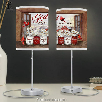 Daisy Flower Red Cardinal God Says You Are Table Lamp Prints - Religious Table Lamp Art - Christian Home Decor