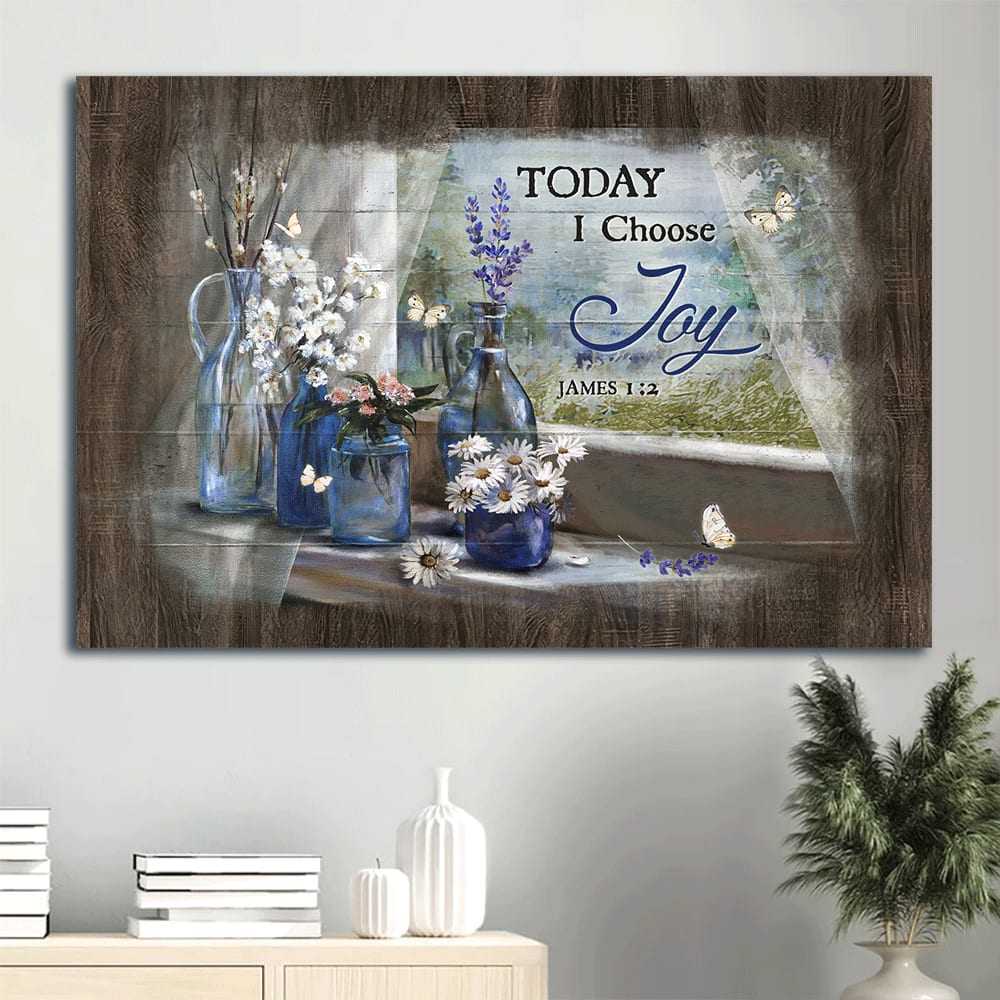 Daisy Flowers Baby Flower Crystal Vase Lavender Drawing Today I Choose Joy Canvas Wall Art - Christian Wall Decor