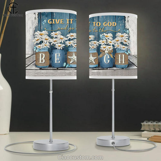 Daisy Give it to God and go to the beach Table Lamp For Bedroom - Bible Verse Table Lamp - Religious Room Decor