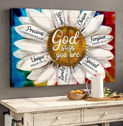 Daisy God Says You Are Canvas Wall Art - Christian Poster - Religious Wall Decor