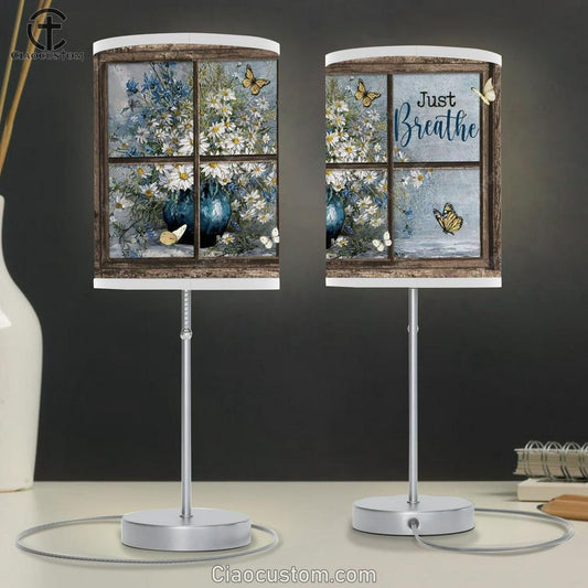 Daisy Vase, Antique Window, Colorful Butterfly, Just Breathe Table Lamp