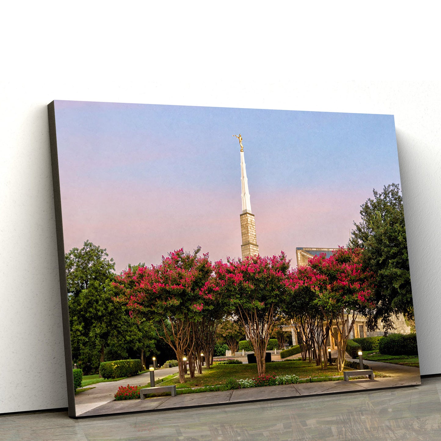 Dallas Temple Flowering Trees Canvas Wall Art - Jesus Christ Picture - Canvas Christian Wall Art