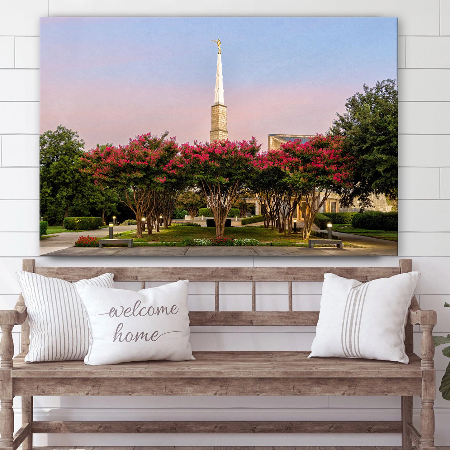 Dallas Temple Flowering Trees Canvas Wall Art - Jesus Christ Picture - Canvas Christian Wall Art