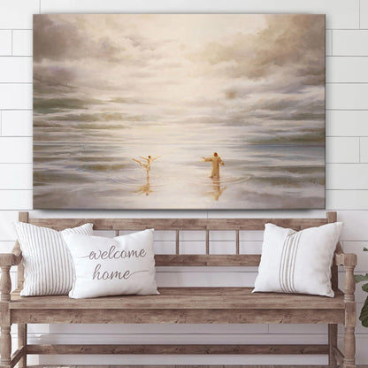Dancing On Water Canvas Wall Art - Jesus Picture - Christian Wall Decor