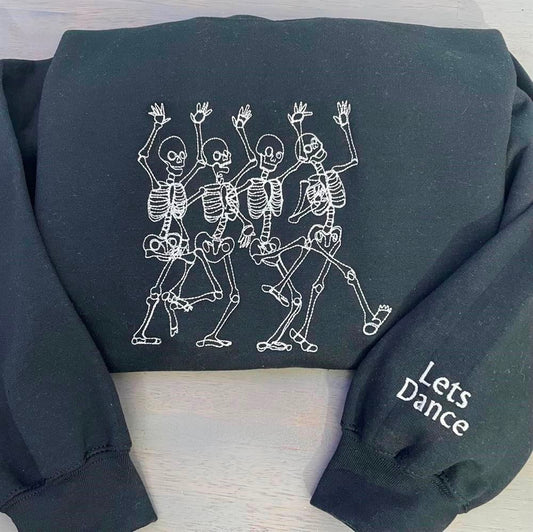 Dancing Skeleton Embroidered Sweatshirt, Women's Embroidered Sweatshirts