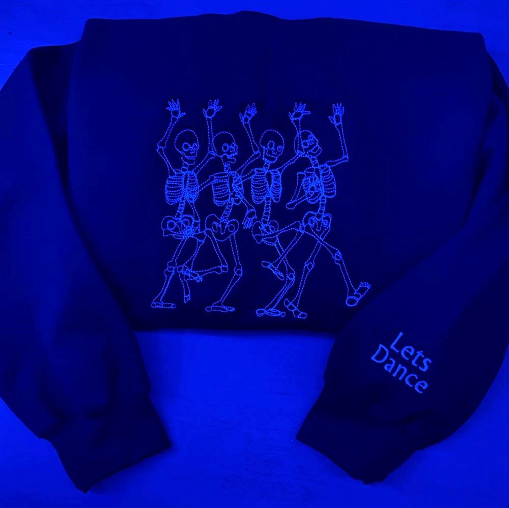 Dancing Skeleton Embroidered Sweatshirt, Women's Embroidered Sweatshirts