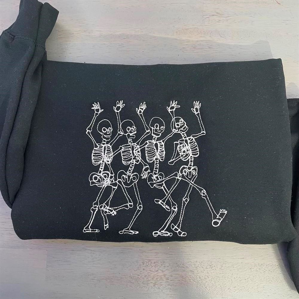 Dancing Skeleton Embroidered Sweatshirt, Women's Embroidered Sweatshirts