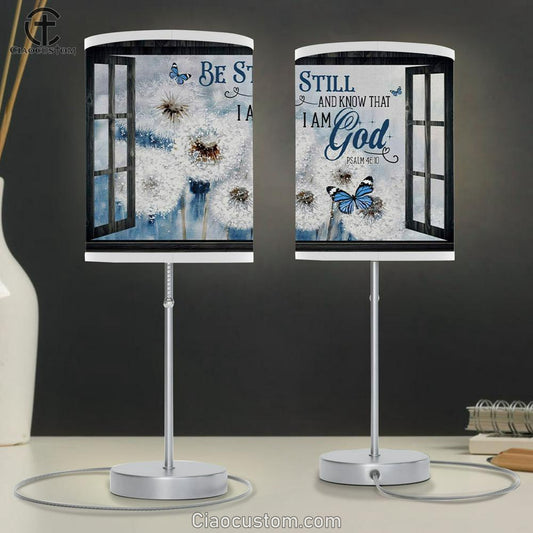 Dandelion Butterfly Be Still And Know Table Lamp For Bedroom Print - Christian Room Decor