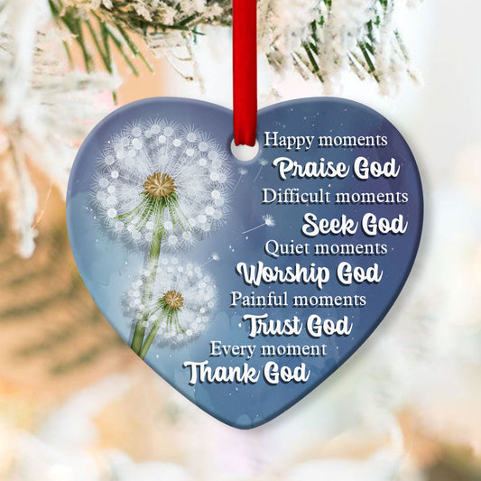 Dandelion Ceramic Heart Ornament - Happy Moments, Praise God - Christian Hanging Gift