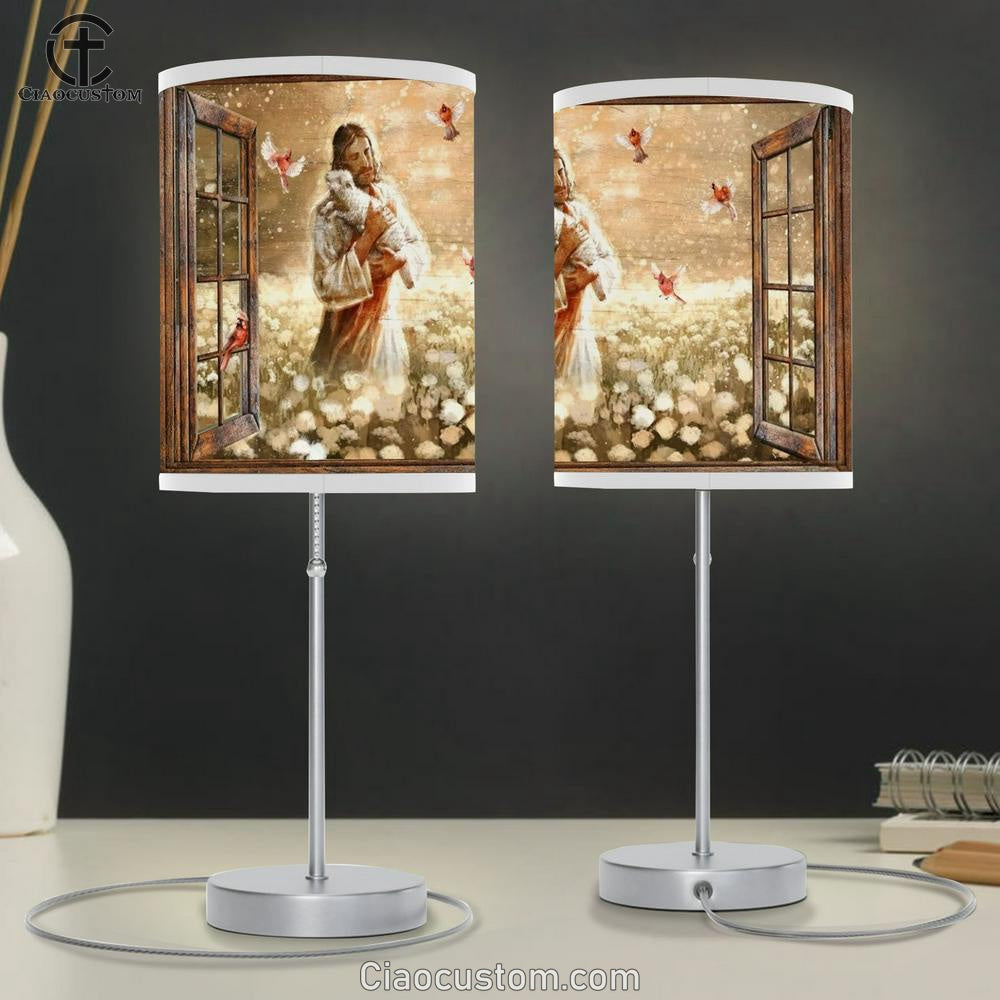 Dandelion Field Jesus Holding Lamb Cardinal Table Lamp