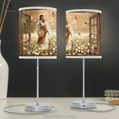 Dandelion Field Jesus Holding Lamb Cardinal Table Lamp