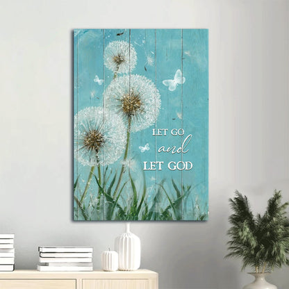 Dandelion Painting White Butterfly Let Go And Let God Canvas Wall Art - Christian Gift