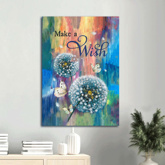 Dandelion Rainbow Background Make A Wish Canvas Wall Art - Christian Gift