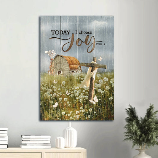 Dark Sky Wooden Cross Dandelion Field Vintage House Today I Choose Joy Canvas Wall Art - Christian Gift