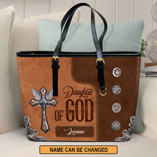 Daughter Of God Personalized Large Leather Tote Bag - Christian Gifts For Women