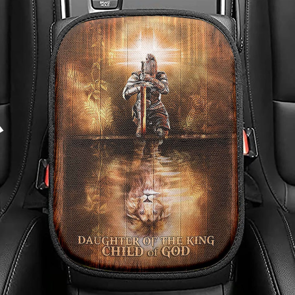 Daughter Of The King Child Of God Seat Box Cover, Woman Warrior Lion Of Judah Car Center Console Cover, Bible Verse Car Interior Accessories