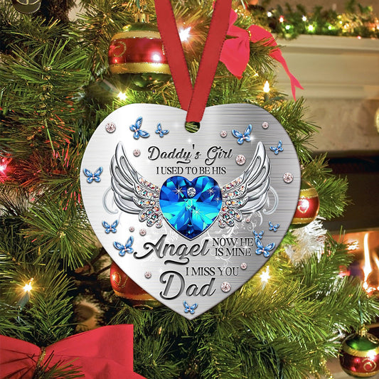 Daughter To Her Daddy With Wings Heart Ceramic Ornament - Christmas Ornament - Christmas Gift