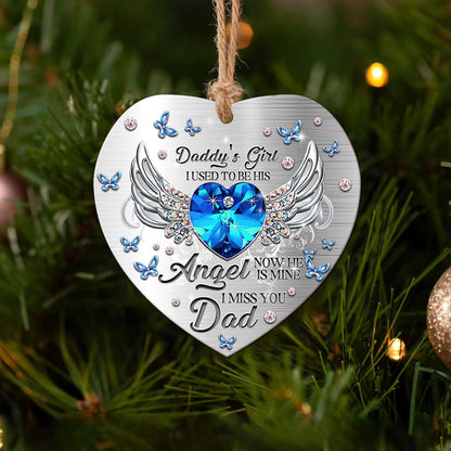 Daughter To Her Daddy With Wings Heart Ceramic Ornament - Christmas Ornament - Christmas Gift