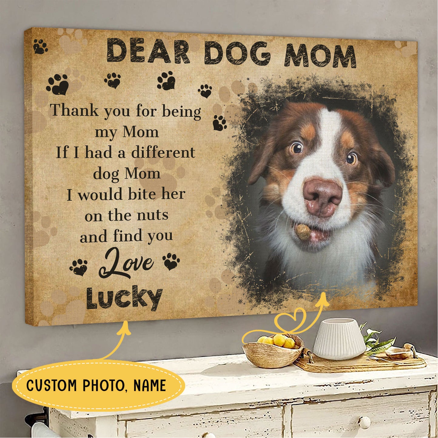 Dear Dog Mom Personalized Pet Memorial Canvas Wall Art  - Pet Memorial Gifts