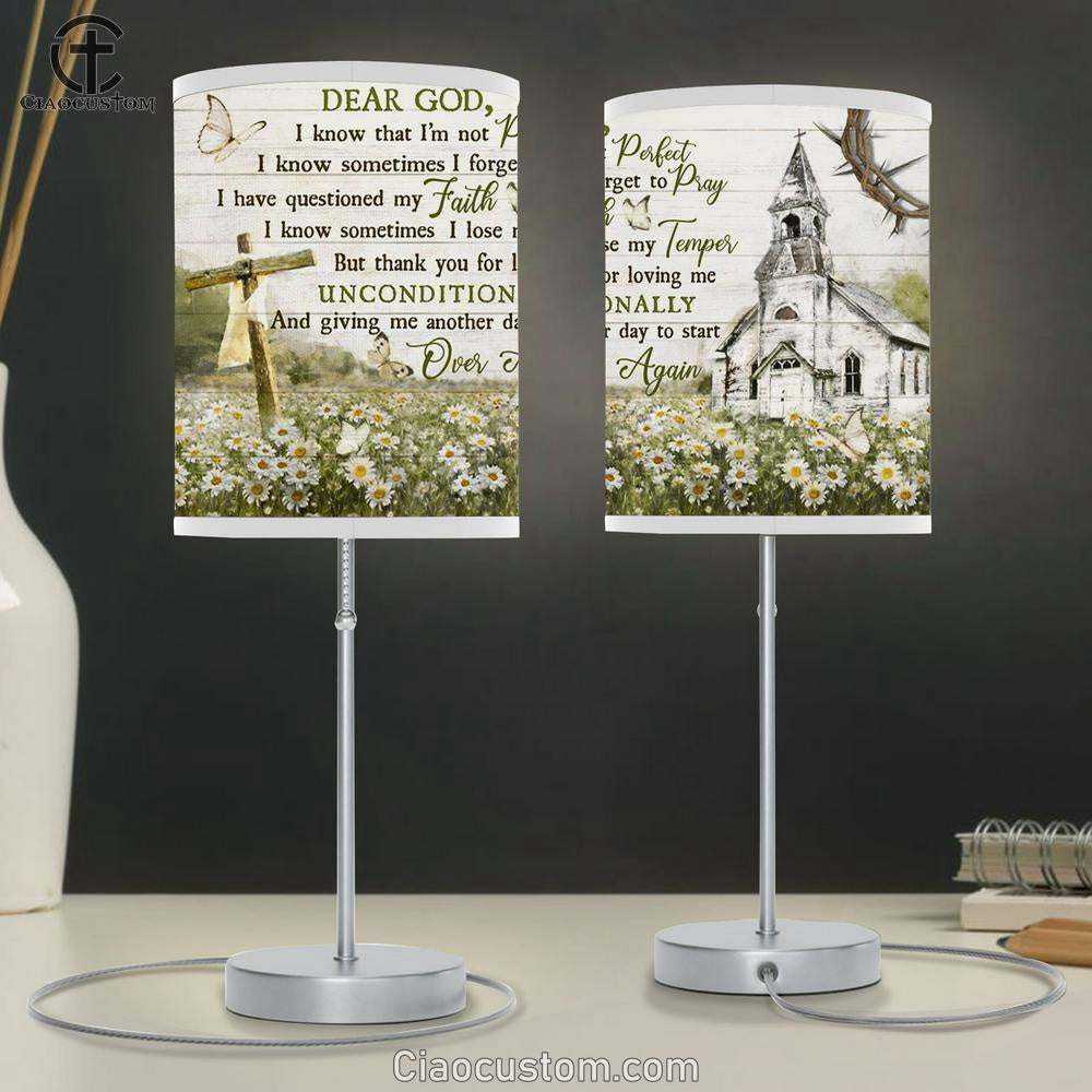 Dear God I Know That I'm Not Perfect Daisy Flower Large Table Lamp Art - Christian Lamp Art Home Decor - Religious Table Lamp Prints