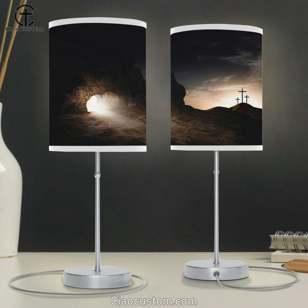 Death Resurrection Jesus Christ Tomb Cross Table Lamp Pictures - Faith Art - Christian Table Lamp For Bedroom Decor