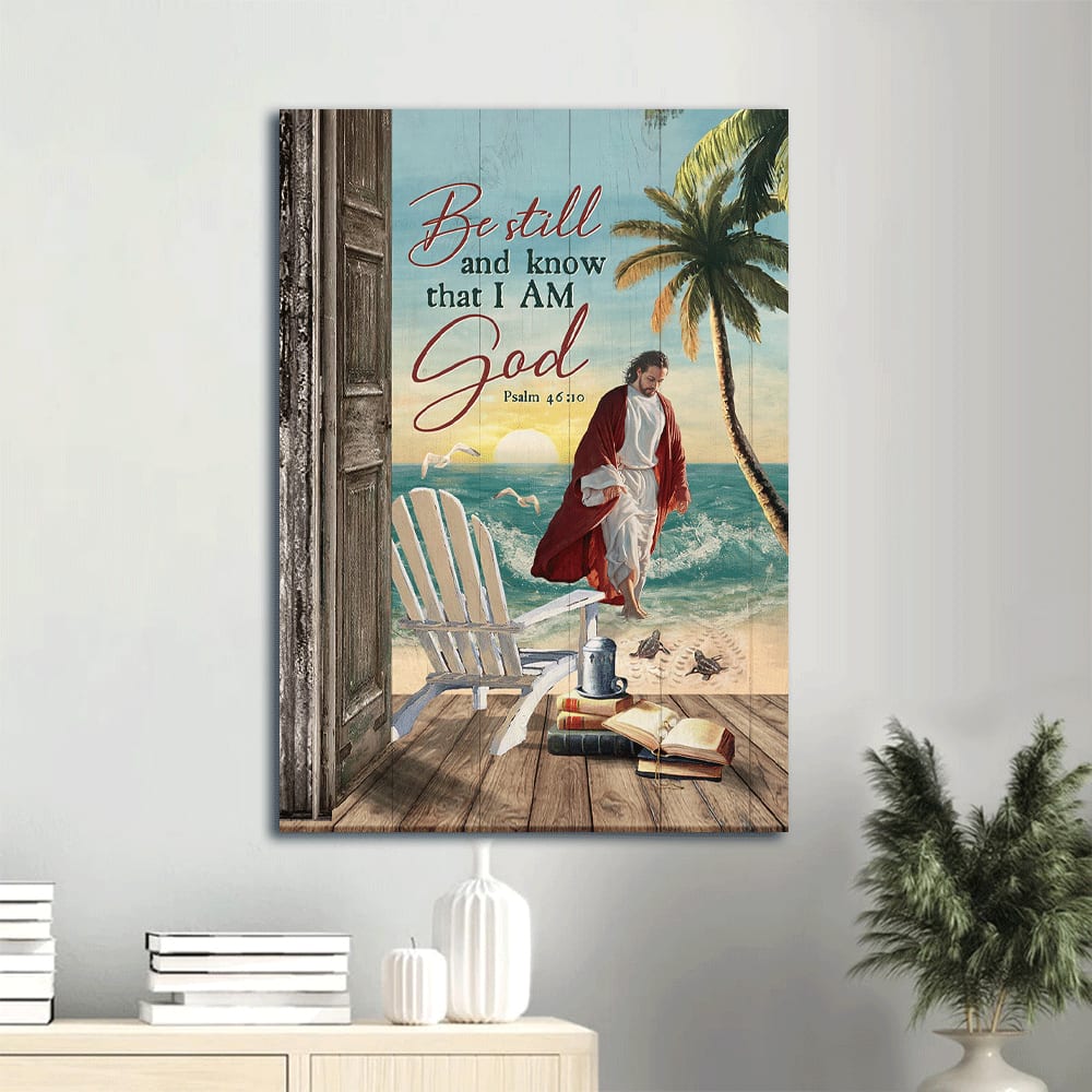 Deep Ocean Jesus Walking On Water Chair Sea Turtle Be Still And Know That I Am God Canvas Wall Art - Christian Gift
