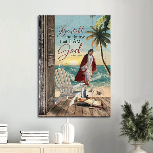 Deep Ocean Jesus Walking On Water Chair Sea Turtle Be Still And Know That I Am God Canvas Wall Art - Christian Gift