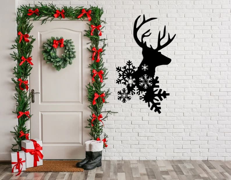 Deer Christmas Sign - Deer Metal Sign - Metal Christmas Wall Art - Ciaocustom