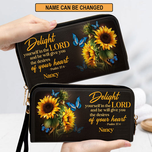 Delight Yourself In The Lord Clutch Purse For Women - Personalized Name - Christian Gifts For Women