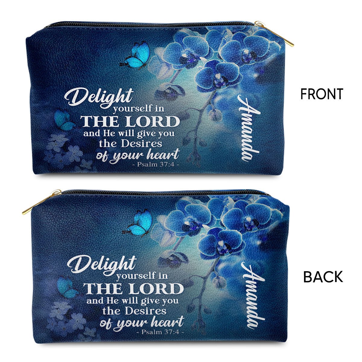Delight Yourself In The Lord Psalm 374 Personalized Leather Pouch With Zipper - Religious Gift For Christian Family