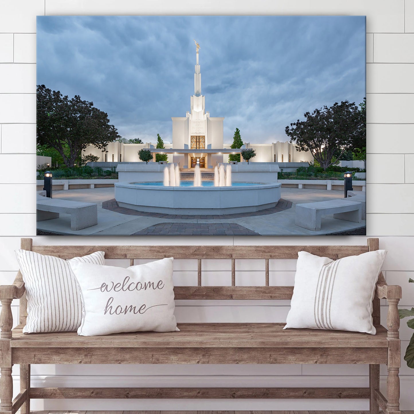 Denver Temple Cloudy Night Canvas Wall Art - Jesus Christ Picture - Canvas Christian Wall Art