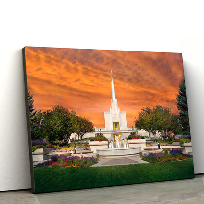 Denver Temple Orange Sky Canvas Wall Art - Jesus Christ Picture - Canvas Christian Wall Art