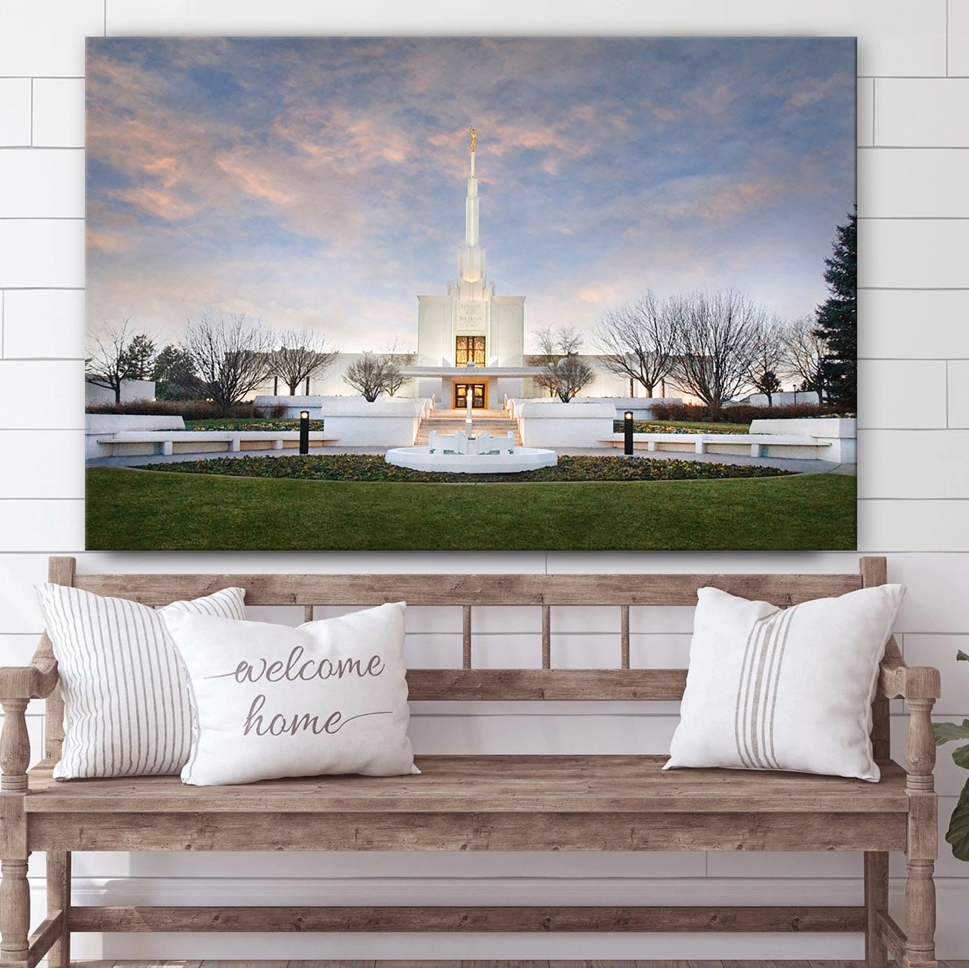 Denver Temple Winter Sky Canvas Wall Art - Jesus Christ Picture - Canvas Christian Wall Art