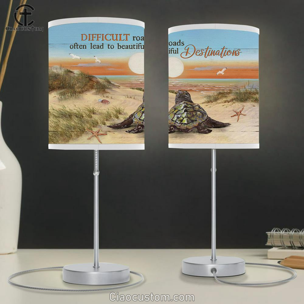 Destinations Baby Turtle Sunrise Ocean Sand Beach Table Lamp For Bedroom - Bible Verse Table Lamp - Religious Room Decor