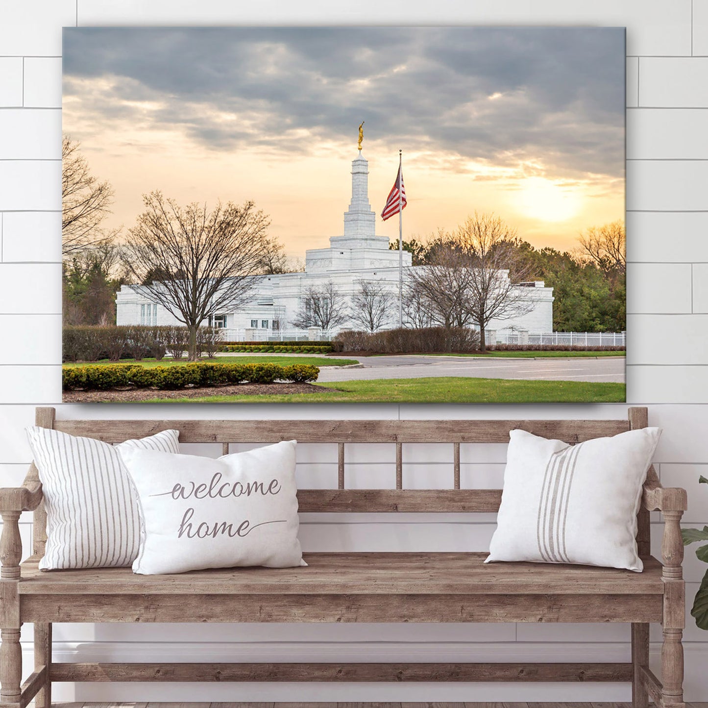 Detroit Temple Sunset Canvas Wall Art - Jesus Christ Picture - Canvas Christian Wall Art