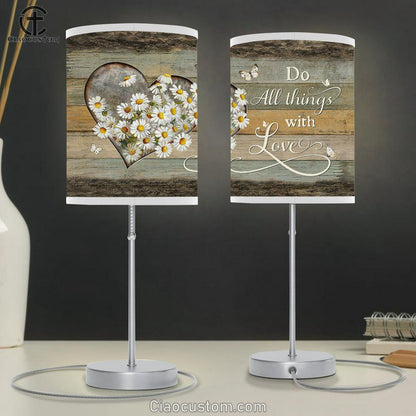 Do all things with love Daisy flower butterfly Table Lamp For Bedroom - Bible Verse Table Lamp - Religious Room Decor