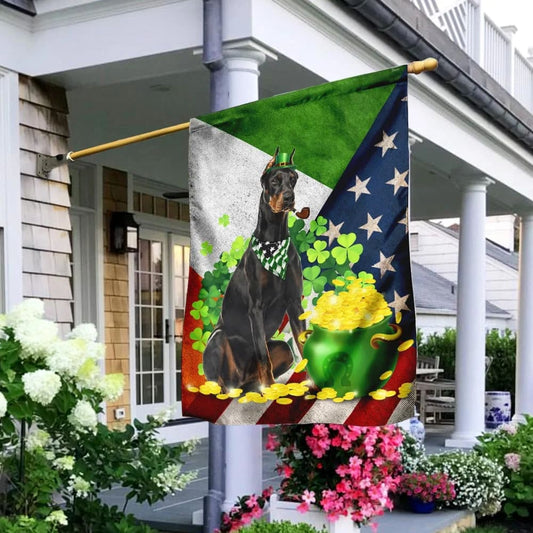 Doberman House Flag - St Patrick's Day Garden Flag - Outdoor St Patrick's Day Decor