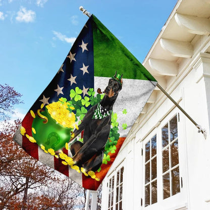 Doberman House Flag - St Patrick's Day Garden Flag - Outdoor St Patrick's Day Decor