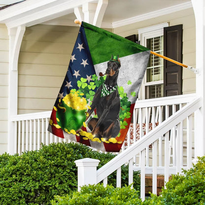 Doberman House Flag - St Patrick's Day Garden Flag - Outdoor St Patrick's Day Decor