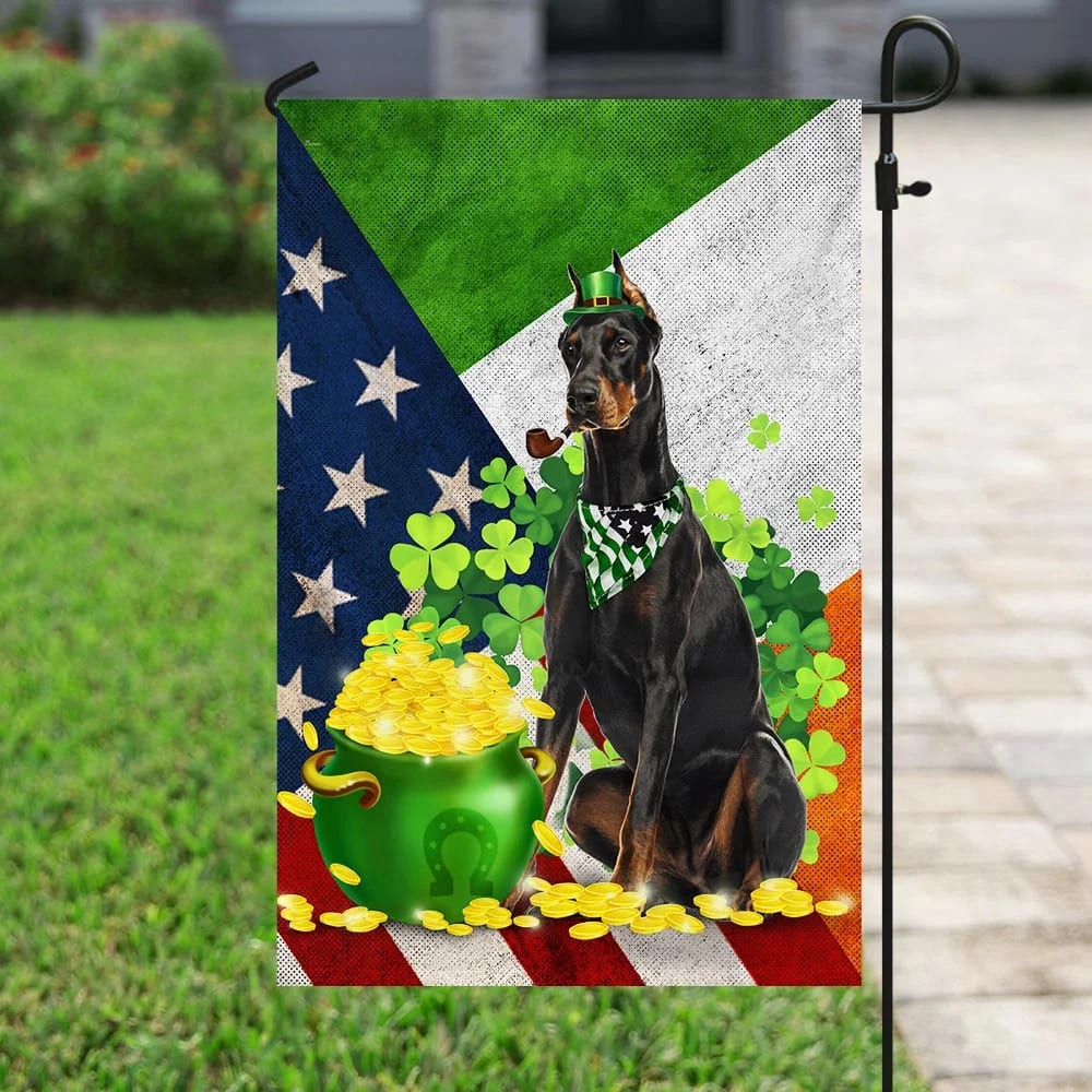 Doberman House Flag - St Patrick's Day Garden Flag - Outdoor St Patrick's Day Decor