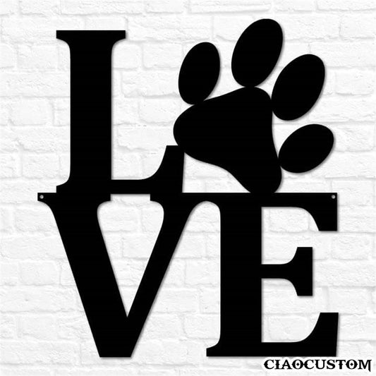 Dog Love with Paw Metal Sign - Decorative Metal Wall Art - Metal Signs Outdoor