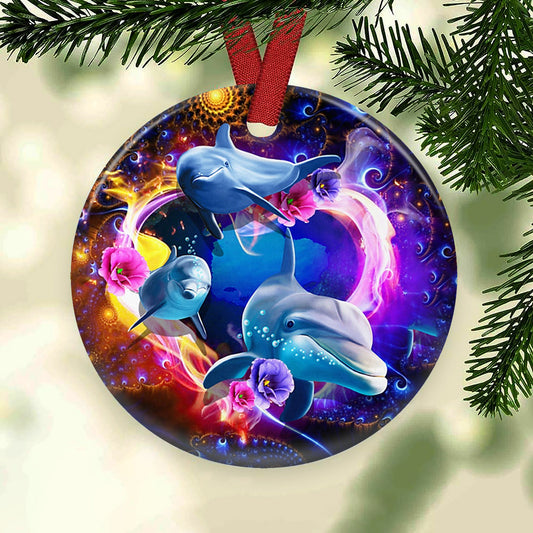 Dolphin Beautiful Magical Ceramic Circle Ornament - Decorative Ornament - Christmas Ornament