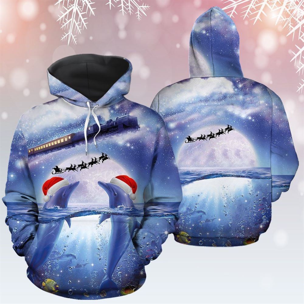 Dolphin Christmas All Over Print 3D Hoodie For Men And Women, Christmas Gift, Warm Winter Clothes, Best Outfit Christmas